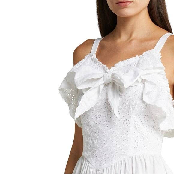 BATSHEVA A-Line Maxi Dress White Size 2 Eyelet Lace Ruffle‎ Corset Shape Bodice - Picture 3 of 15